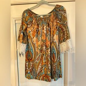 WinWin Vibrant Paisley Off-Shoulder Blouse